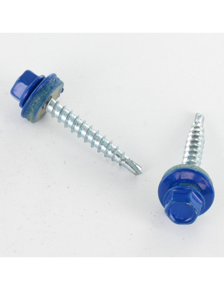 Autoperfurante cabeça hexagonal 4,8X35 Arruela estanque com junta de neopreno epdm Aço zinco branco RAL5005 azul