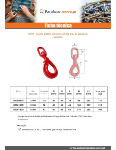 Gancho giratório com travamento de segurança grau 80 10MM aço vermelho 2