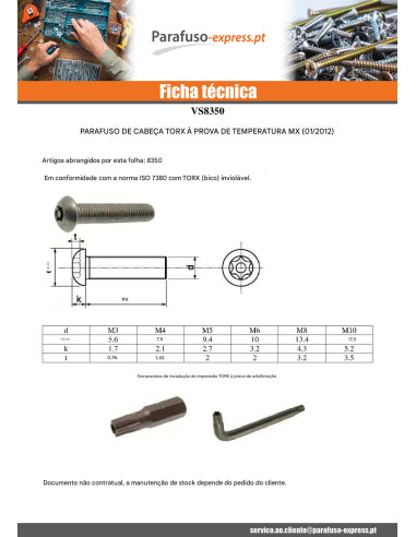 Parafuso de metais Aço inoxidável A2 Seguro cabeça panela TORX T40 com pino M8X20