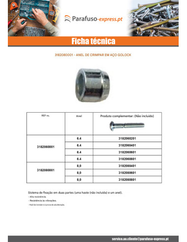 ANEL de rebitar GOLOCK 8,0 mm Aço bruto - Parafuso Express