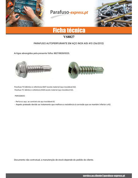 Autoperfurante cabeça hexagonal 4,8X25 Aço inoxidável AISI 410