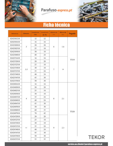 Parafusos de madeira e aglomerado TEKOR Aço inoxidável A2 cabeça fresada dentado TORX T25 5X35 roscado sobre 24 cut
