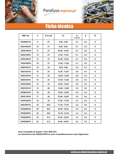 Rondella di sicurezza ARANLOCK 2,5 x 6,5 x 0,2 Aço inoxidável