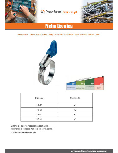 Saco de 6 abraçadeira con Chave Aço zinco W1 - Parafuso Express
