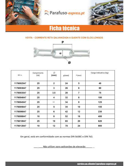 M Corrente direita com elos longos 4MM (venda ao metro) forte resistência à corrosão Aço galvanizado a quente