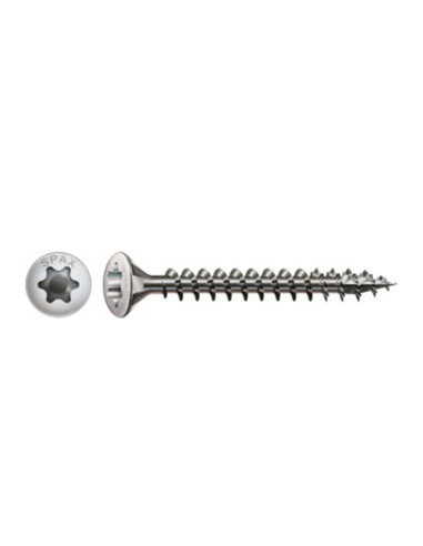Spax Parafuso de madeira cabeça fresada de panela T-STAR TORX T15 3,5 x 30 rosca total Aço inoxidável A2