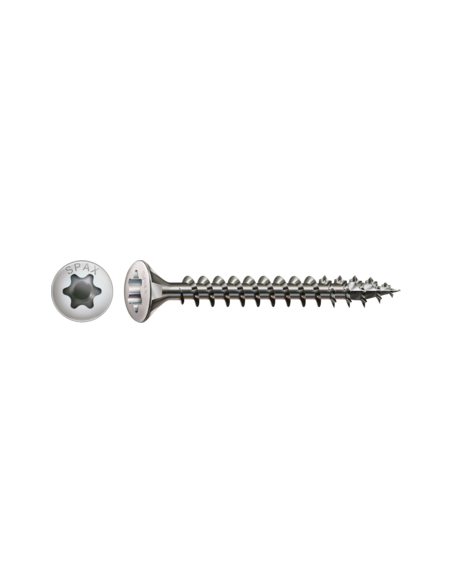 Spax Parafuso de madeira cabeça fresada de panela T-STAR TORX T15 3,5 x 30 rosca total Aço inoxidável A2
