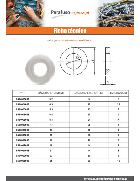 Arruela espesso 13X30X6 Aço inoxidável A2 - Parafuso Express