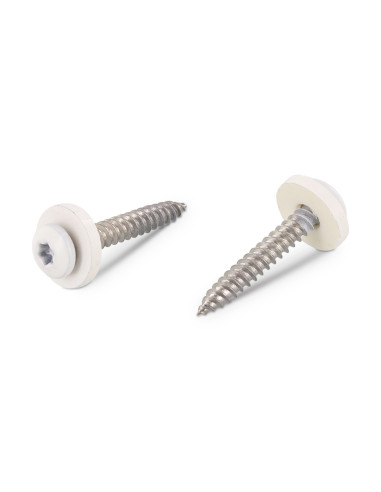 Parafuso de chapa cabeça cilíndrica TORX T15 + Rondela Nylon 3,9 x 25 Aço inoxidável A2 branco