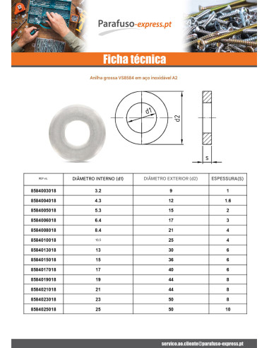 Arruela espesso 4,3 x 12 x 1,6 Aço inoxidável A2