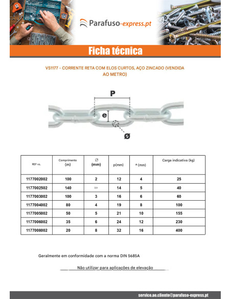 M Corrente direita LINK CRT 3MM Aço zinco branco (venda ao metro) forte resistência à corrosão Aço galvanizado a