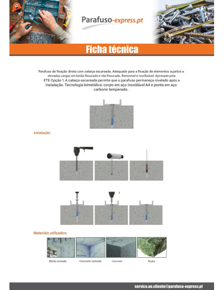 Parafuso de betão cabeça fresada TORX T45 8X80 Bimetal