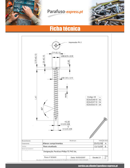 Parfuso de pvc Aço inoxidável A2 cabeça cilíndrica phillips 5X46