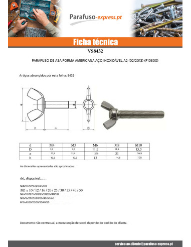 PARAFUSO orelhas M5X10 forma americana Aço inoxidável A2