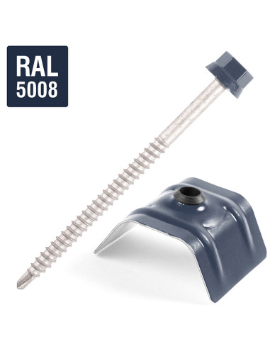 Autoperfurante com cavaleiro para telhados 2 peças Tipo C1 RAL5008 cinza azulado 6,3X100