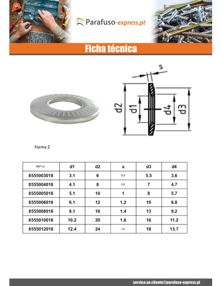 Arruelas de contacto Aço inoxidável A2 M16X32X2,8 M