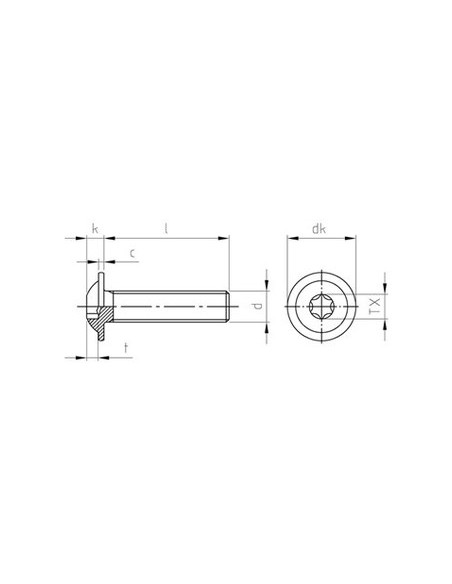 Parafuso de metais cabeça panela flange com gola TORX T25 M5X8 rosca total Aço inoxidável A2