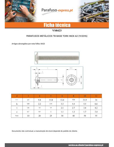 Parafuso de metais cabeça panela flange com gola TORX T25 M5X8 rosca total Aço inoxidável A2