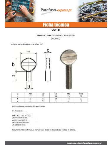 PARAFUSO VIOLINO M5X25 Aço inoxidável A2 - Parafuso Express