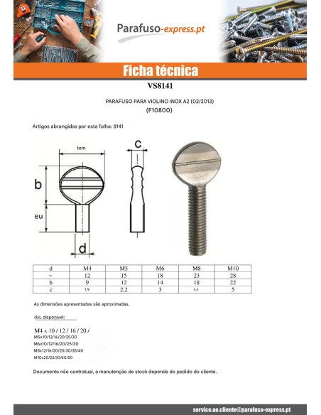 PARAFUSO VIOLINO M5X25 Aço inoxidável A2 - Parafuso Express