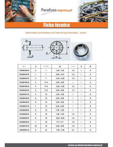 Rondella di sicurezza ARANLOCK 14X21X0,3 Aço inoxidável