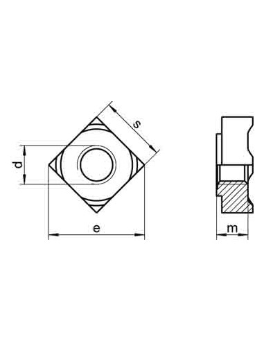 Porca Quadrada de soldar M6 10X10X5 Aço inoxidável A2