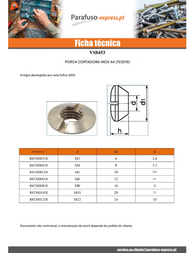 Porca fresada com ranhuras M5 Aço inoxidável A4