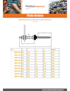 Parafuso de painel solar de rosca dupla com placa 12X200 Aço inoxidável A2 2
