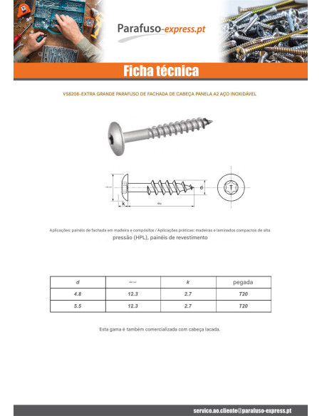 Parafusos rosca com cabeça de tremoço TORX T20 5,5 x 35 diâmetro da cabeça 12.3 Aço inoxidável A2 RAL9010 branco