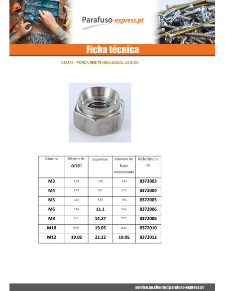 Porca tipo Kalei hexagonal M3 espessura de chapa 20 Aço inoxidável A2