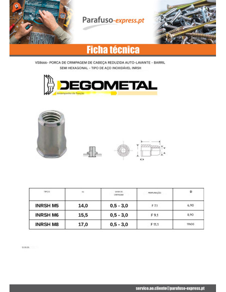 Porca cabeça reduzida SEMI hexagonal M5X14 INRSH Aço inoxidável