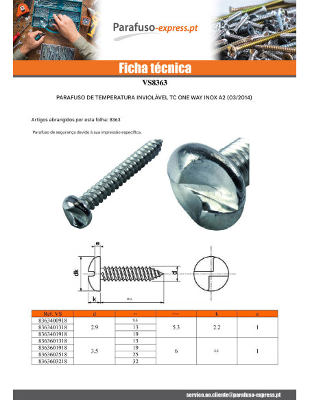 Parafuso de chapa Seguro cabeça cilíndrica ONE WAY 4,2X19 Aço inoxidável A2
