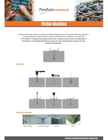 Parafuso de betão cabeça fresada TORX T45 8X60 Bimetal