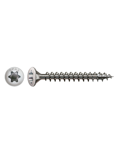 Spax Parafuso de madeira cabeça fresada de panela T-STAR TORX T15 3,5 x 16 rosca total Aço inoxidável A2
