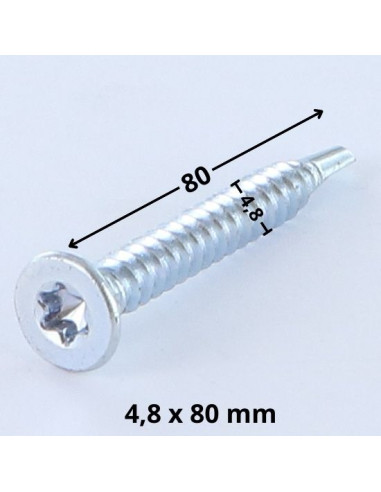 Autoperfurante cabeça fresada TORX T25 4,8X80 Aço zinco branco