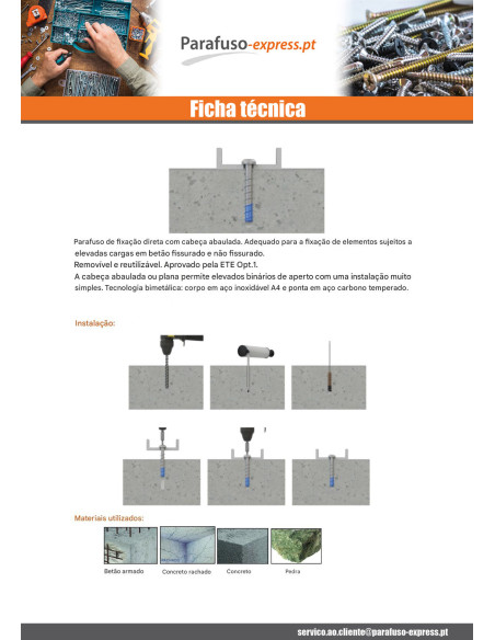 Parafuso de betão cabeça cilíndrica TORX T40 6X100 Bimetal