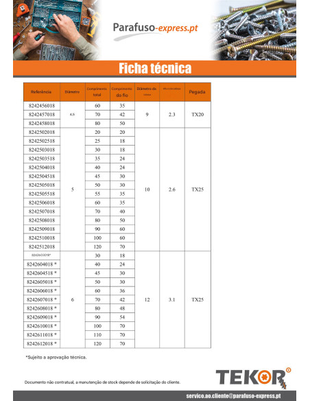 Parafusos de madeira e aglomerado TEKOR Aço inoxidável A2 cabeça fresada dentado TORX T25 6X45 roscado sobre 30 cut