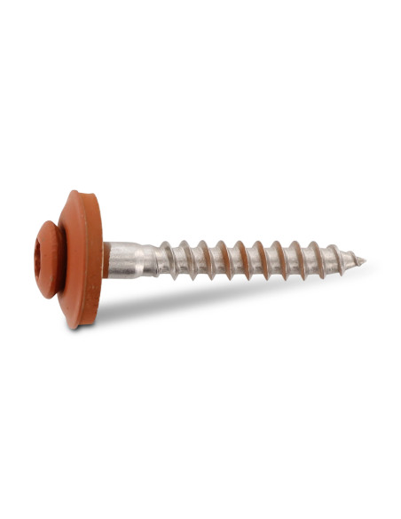 Parafuso para telhas cabeça fresada de panela TORX T20 Aço inoxidável A2 RAL8004 castanho cobre 4,5X120RD.EPDM