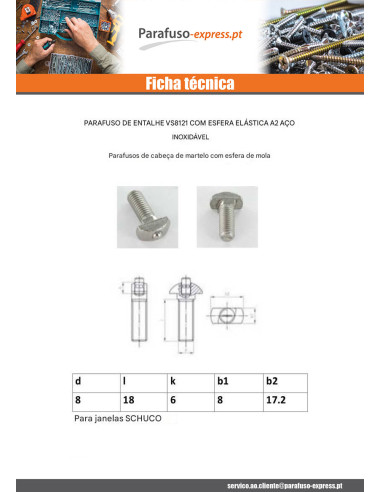 Parafuso de metais BOLA ÚLTIMO M8X18 8X17,2 Aço inoxidável A2