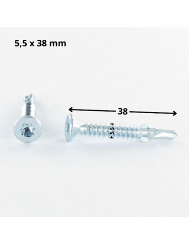 Autoperfurante cabeça fresada TORX T25 5,5 x 38 dentado com asas Aço zinco branco