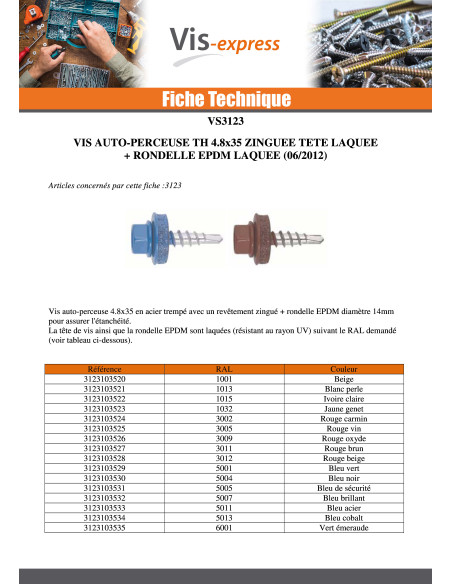 Autoperfurante cabeça hexagonal 6,3X100 Arruela estanque com junta de neopreno epdm Aço zinco branco