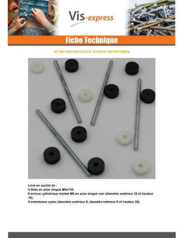 KIT Perno M6X130 Aço zinco branco com Porca - Parafuso Express