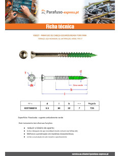 Parafuso de terraço pico cut cabeça fresada TORX T25 5,5 x 60 roscado sobre 32 Aço inoxidável A4 antifricção 2