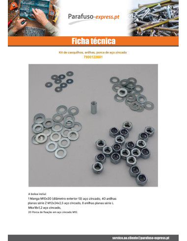 KIT Mangas Porcas Arruelas Aço zinco branco - Parafuso Express