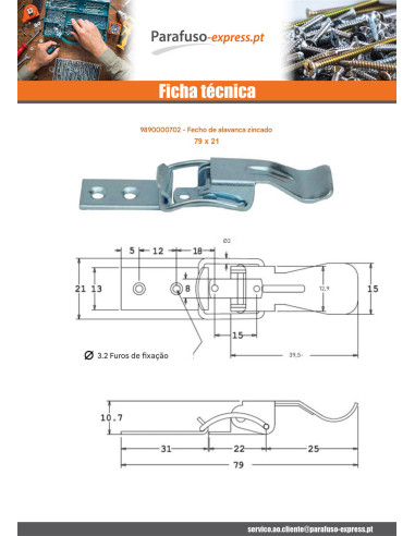 Trava con alavanca Aço zinco branco 79 X 21 - Parafuso Express