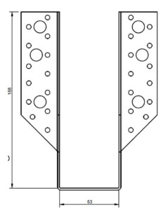 Suporte para vigas em forma de U con Asas exterior 63X188 Aço zinco preto 2