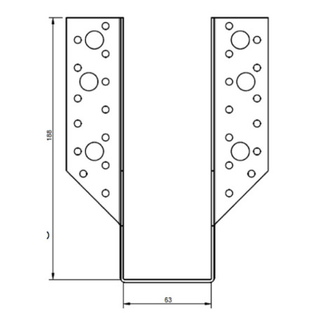 Suporte para vigas em forma de U con Asas exterior 63X188 Aço zinco preto