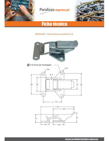 Trava con alavanca Aço zinco branco 52 X 35 - Parafuso Express