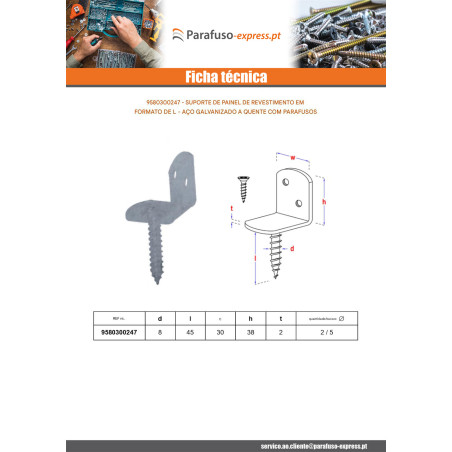 Suporte em forma de L para painel trançado com parafuso 30X2 forte resistência à corrosão Aço galvanizado a