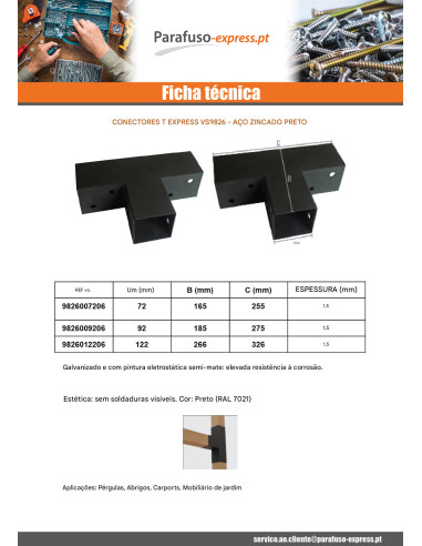 Placa de montagem EXPRESSAR em cabeça Aço zinco preto 72X165X255